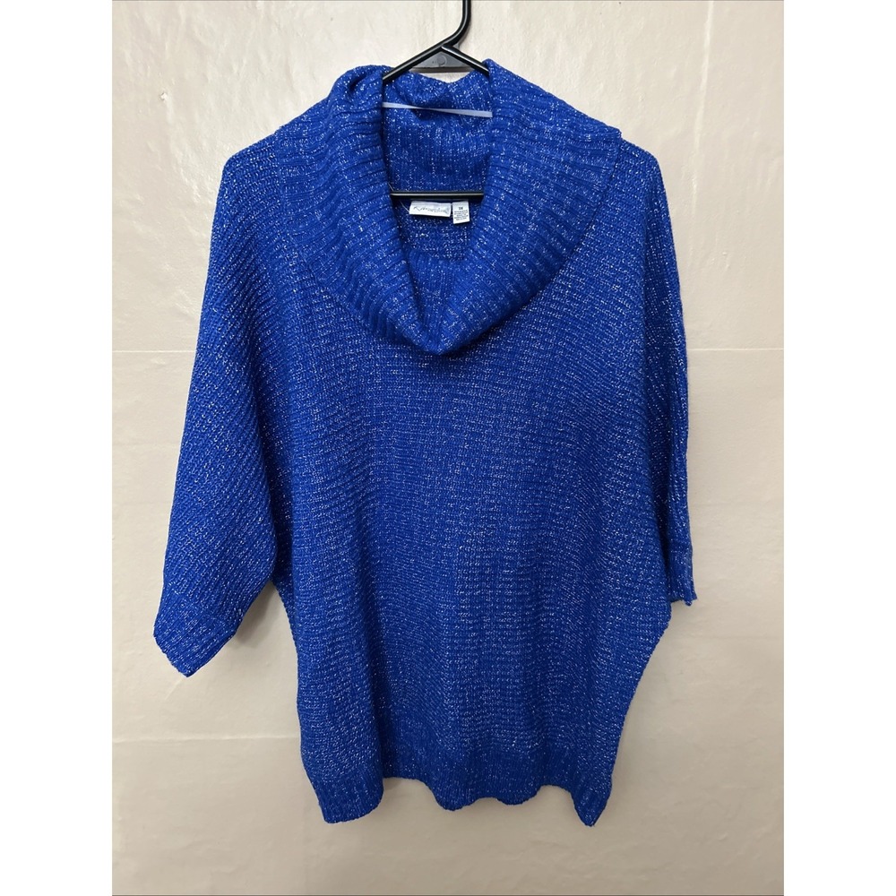 Kim Rogers 3X Royal Blue Silver Sparkling Cowl Neck Sweater Elbow‎ Sleeves
